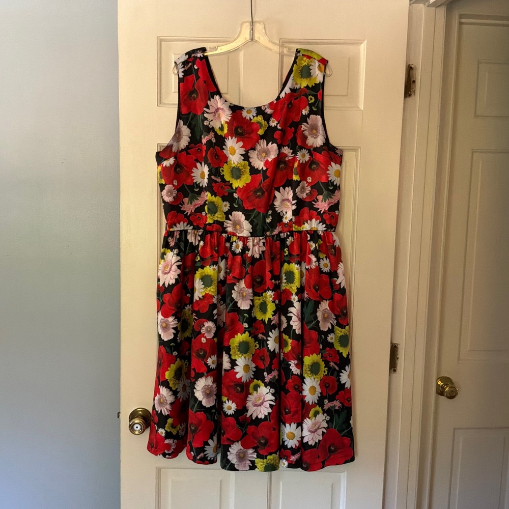 Lindy Bop Annie Dress Black Red Floral Poppy Daisy Rockabilly Retro Pinup US 18